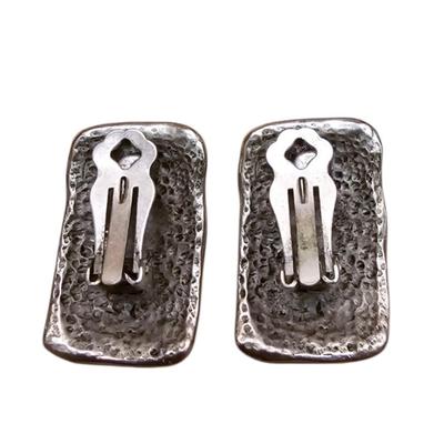 Vintage Silver Toned Hammered Clip-on Earrings