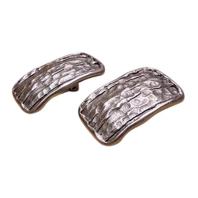 Vintage Silver Toned Hammered Clip-on Earrings