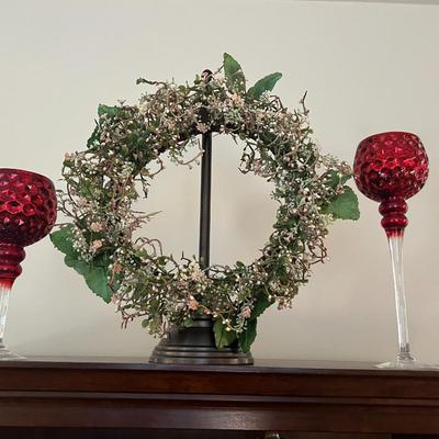 Wreath and candleholders