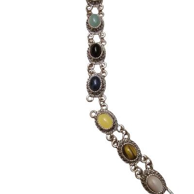 Beauiful Vintage Silver Toned Faux Cabochon Multi Colored Stone Statement Bracelet Size 7 Inches