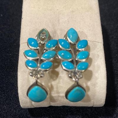 Sterling Silver Turquoise Branch Clip On Earrings