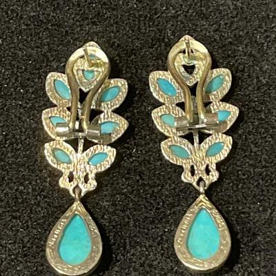 Sterling Silver Turquoise Branch Clip On Earrings