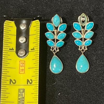 Sterling Silver Turquoise Branch Clip On Earrings