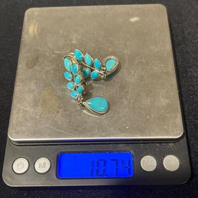Sterling Silver Turquoise Branch Clip On Earrings