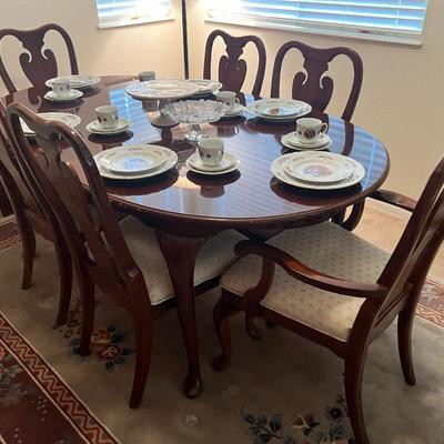 Cherrywood table and six chairs