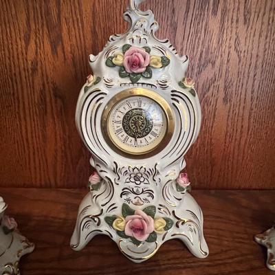 Porcelain Clock and Candleholders