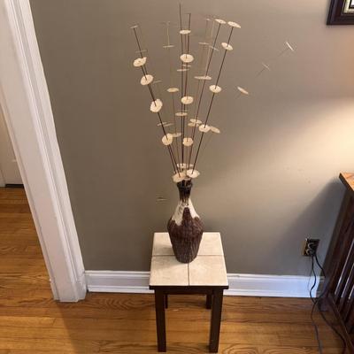 Decorative Faux Floral Arrangement in Wooden Vase w/ Display Table (LR-DZ)