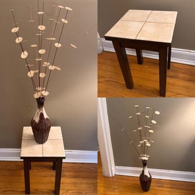 Decorative Faux Floral Arrangement in Wooden Vase w/ Display Table (LR-DZ)