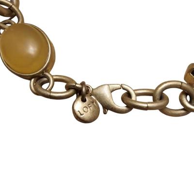 Ann Taylor LOFT Brushed Gold Onyx, Amber, Emerald Amethyst Jeweled Long Necklace