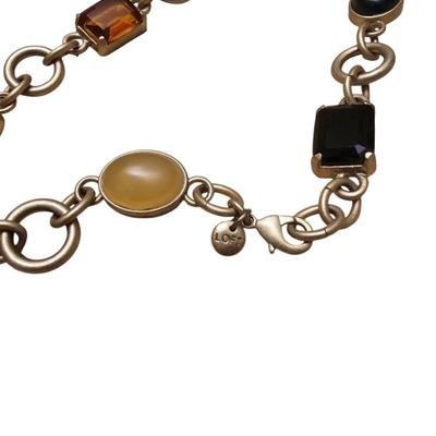 Ann Taylor LOFT Brushed Gold Onyx, Amber, Emerald Amethyst Jeweled Long Necklace