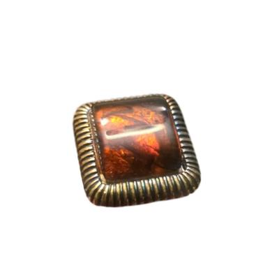 Vintage Red Root Beer Lucite Square Cabochon Gold Tone Swirl Edge Stud Earrings