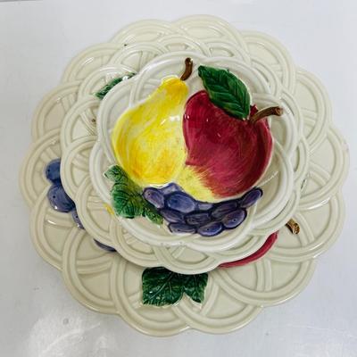 Otagiri Japan Ceramic Serving Dish Set Fruit Majolica type design