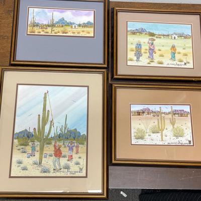 Lot of 4 Original Watercolor Artworks by Michael Chiago