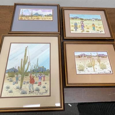 Lot of 4 Original Watercolor Artworks by Michael Chiago