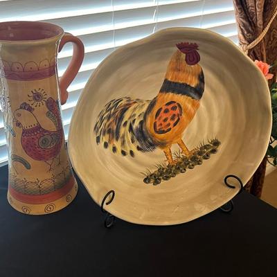 Rooster platter and pitcher