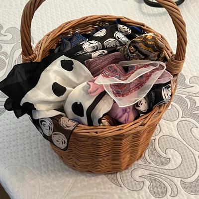 Basket of 16 scarves