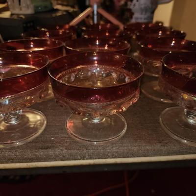 Set of 12 Cranberry glass desert glasses.