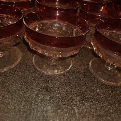 Set of 12 Cranberry glass desert glasses.