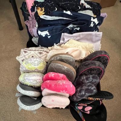 Box of pajamas and slippers