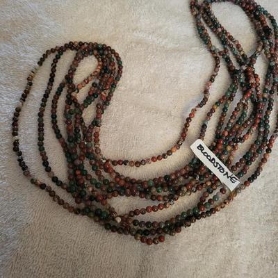BLOODSTONE AND JASPER 5 STRAND BEADED NECKLACE