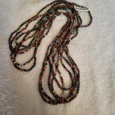BLOODSTONE AND JASPER 5 STRAND BEADED NECKLACE
