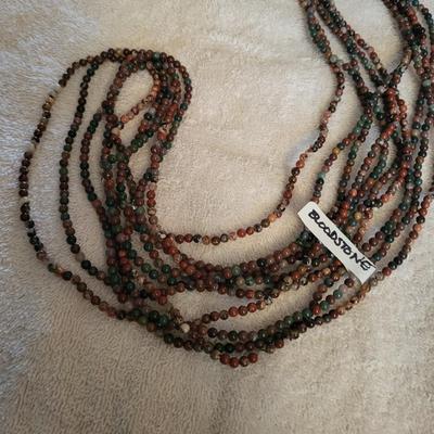 BLOODSTONE AND JASPER 5 STRAND BEADED NECKLACE