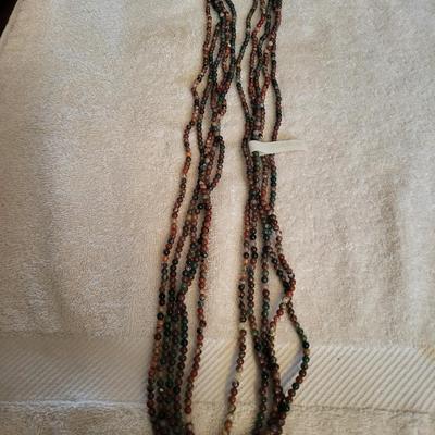 BLOODSTONE AND JASPER 5 STRAND BEADED NECKLACE