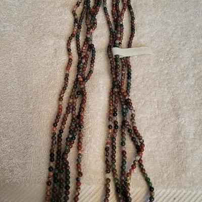 BLOODSTONE AND JASPER 5 STRAND BEADED NECKLACE