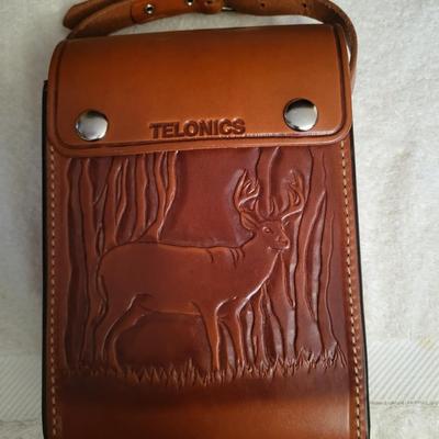 TOOLED LEATHER CASE, POCKET WATCH AND POCKET KNIFE ON A CHAIN