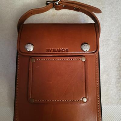 TOOLED LEATHER CASE, POCKET WATCH AND POCKET KNIFE ON A CHAIN