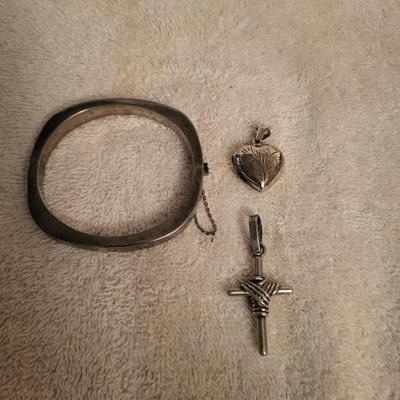 STERLING SILVER BRACELET AND 2 PENDANTS