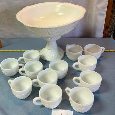 Vintage Milk Glass Punch Bowl Set