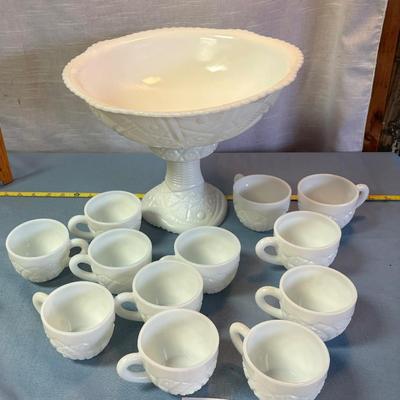 Vintage Milk Glass Punch Bowl Set