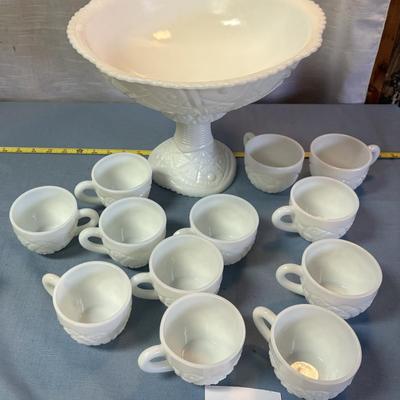 Vintage Milk Glass Punch Bowl Set