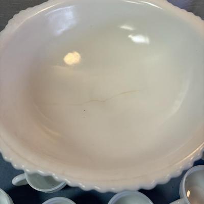 Vintage Milk Glass Punch Bowl Set