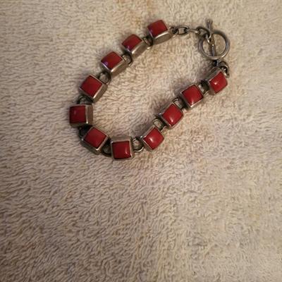 CORAL BRACELET SET IN STERLING SILVER