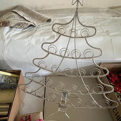 3 boxes of Christmas decor and tree card holder