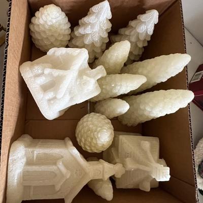 Box of Christmas decor and sleigh