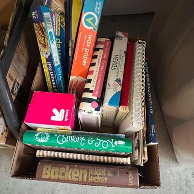 Box cookbooks and kitchen misc