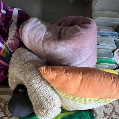 Box of blankets and pillow