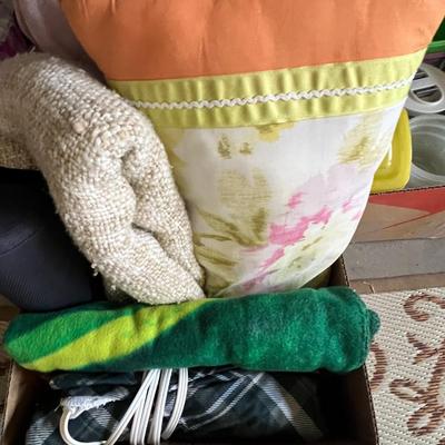Box of blankets and pillow