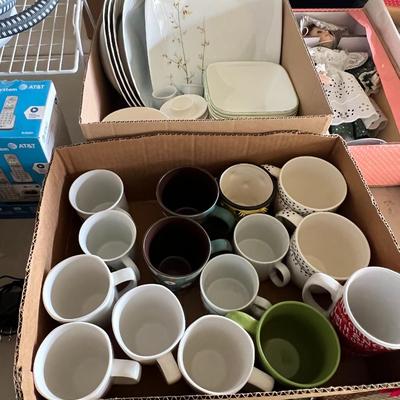 2 boxes dishes and cups