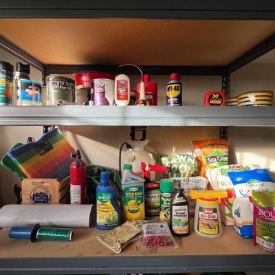 2 shelves of yard chemicals, glues and paint