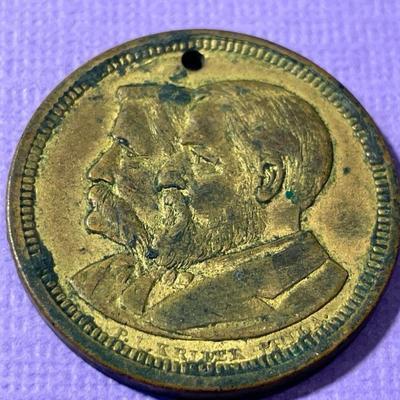 Scarce 1884 James Blaine & John Logan Quarter-sized Campaign Token as Pictured. FREE DOMESTIC SHIPPING.