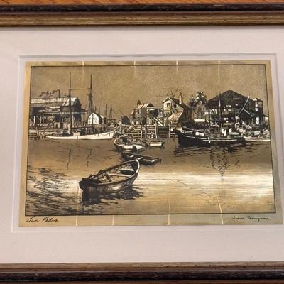 “Point Pleasant” and “San Pedro” Gold Foil Etching Prints by Lionel Barrymore (LR-DZ)