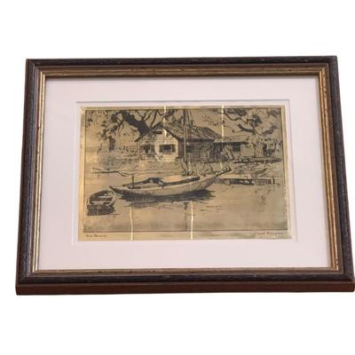 “Point Pleasant” and “San Pedro” Gold Foil Etching Prints by Lionel Barrymore (LR-DZ)