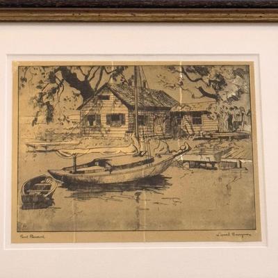 “Point Pleasant” and “San Pedro” Gold Foil Etching Prints by Lionel Barrymore (LR-DZ)