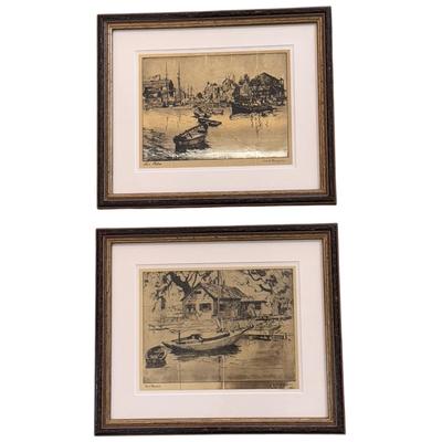 “Point Pleasant” and “San Pedro” Gold Foil Etching Prints by Lionel Barrymore (LR-DZ)