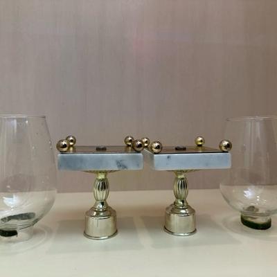 Two Pairs of Candle Holders Marble & Gold Toned