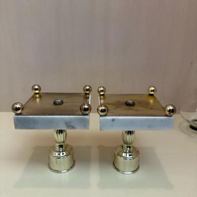 Two Pairs of Candle Holders Marble & Gold Toned